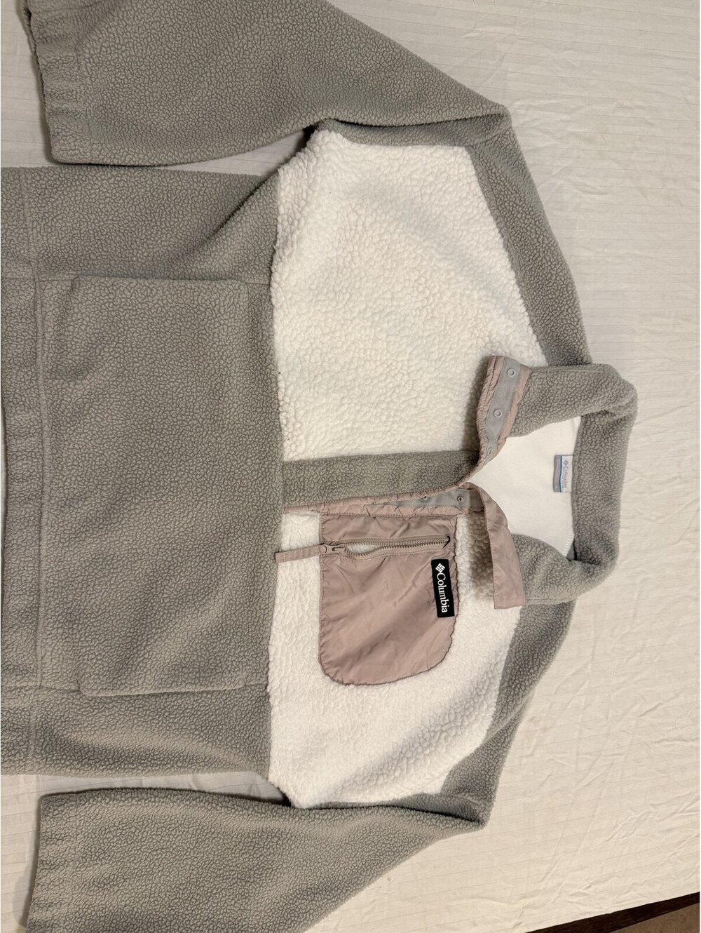 Columbia Womens XL Gray Sherpa Lined Fleece Snap Front Jacket